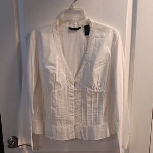 New York & Company White Lace Trim Blouse, Feminine, Bridal